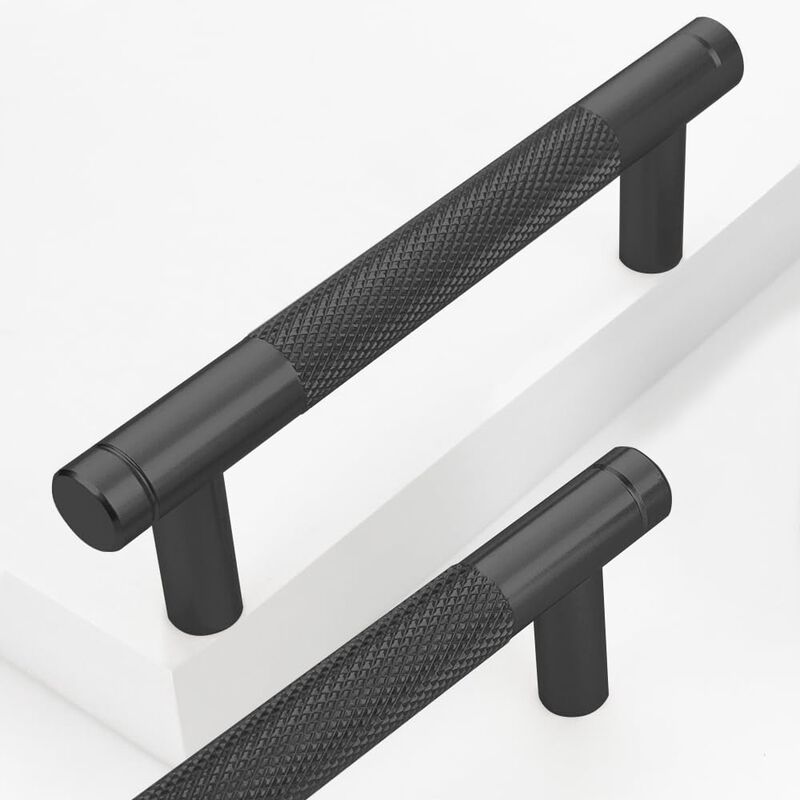 Guoharda 2 Pack 3 3/4 Inch 96 mm Black Knurled Cabinet Handles Cabinet Pulls Aluminum Handles Pulls Oxidation Finish with Diamon