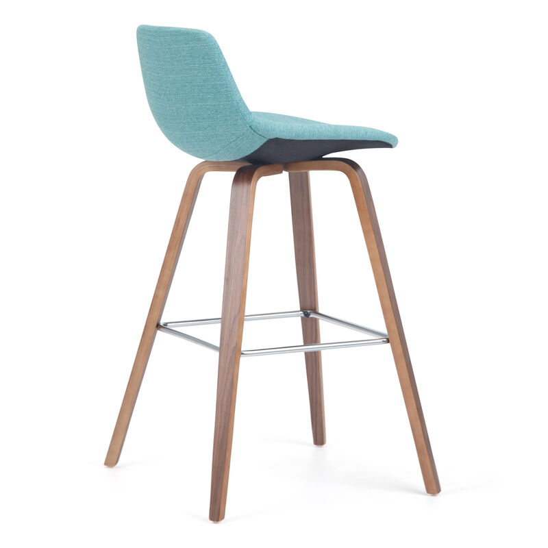 Randolph Mid-Century Modern 28 inch Bentwood Counter/ Bar Height Stool (Set of 2) in Aqua Blue Linen Look Fabric