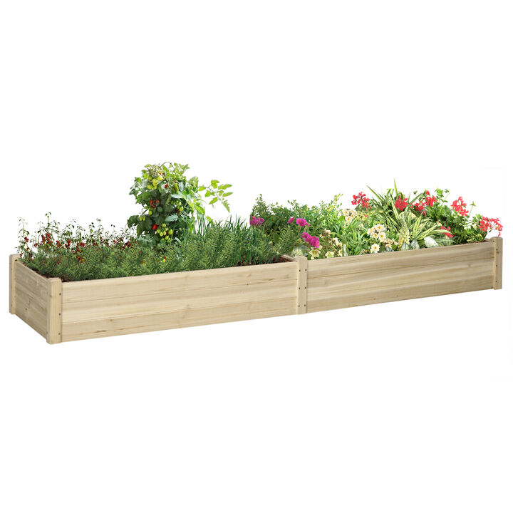Outsunny 96" x 24" x 10" Wooden Raised Garden Bed Kit, Elevated Planter with 2 Boxes, Self Draining Bottom and Liner, Patio to Grow Vegetables, Herbs, and Flowers, Natural