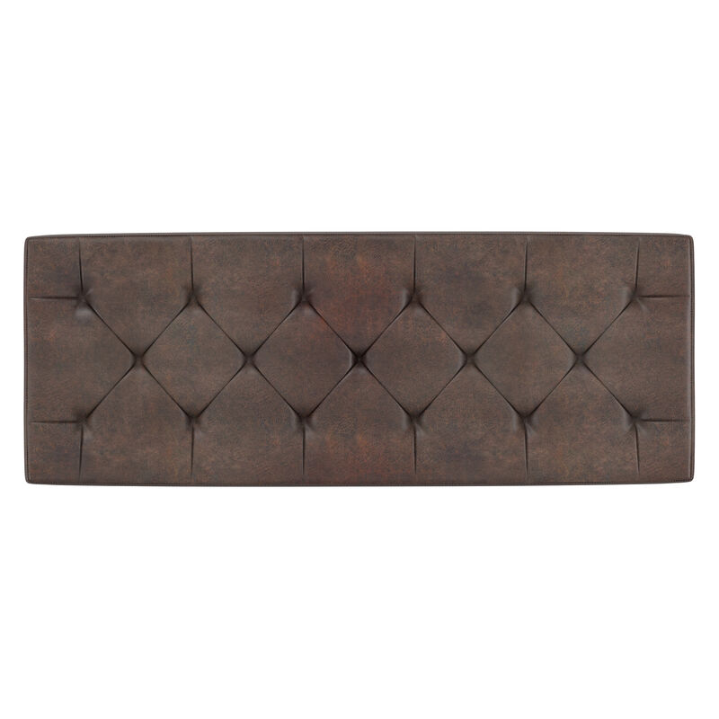Hamilton 48 inch Wide Transitional Rectangle Storage Ottoman in Distressed Brown Vegan Faux Leather, Assembled image number 4