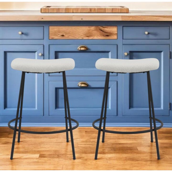 Hivvago Set of Two 26 Inch White and Black Fabric and Metal Backless Counter Height Bar Chairs