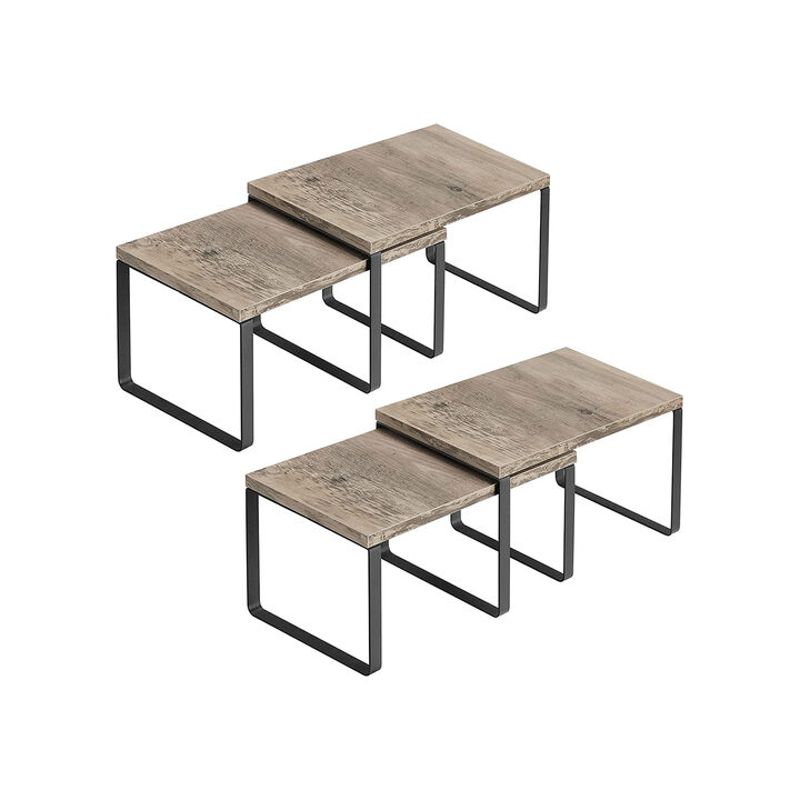Set of 4 Stackable Cabinet Shelf Organizers - Metal and Particleboard Kitchen Counter Shelves, Expandable