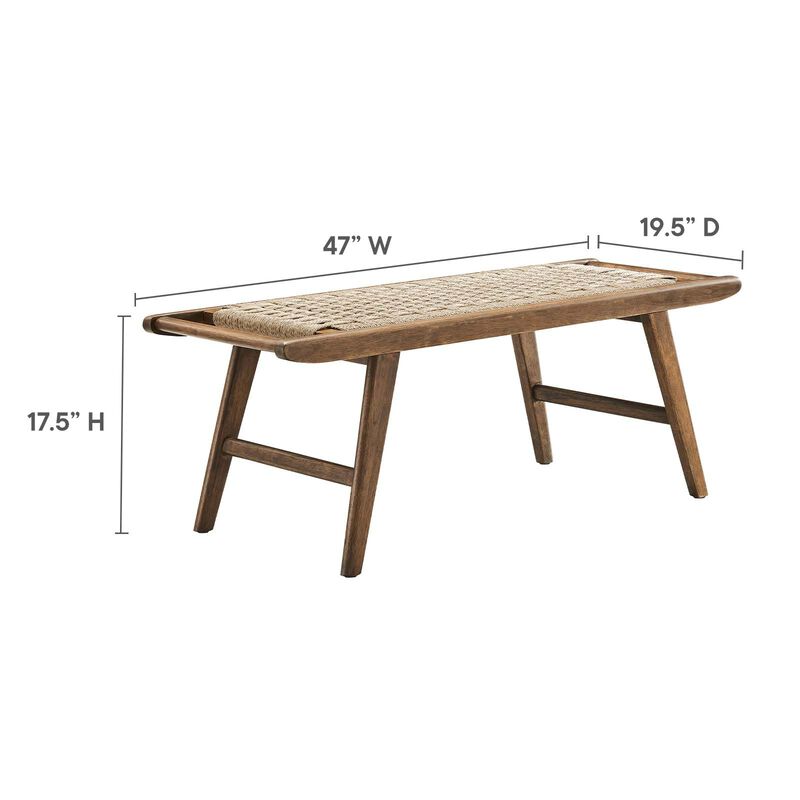 Modway Saoirse 47" Wove Rope Wood Bench in Walnut Black image number 2