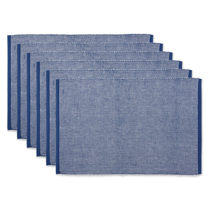 Set of 6 13" x 19" Navy Blue and Cotton White Two-Tone Ribbed Placemat