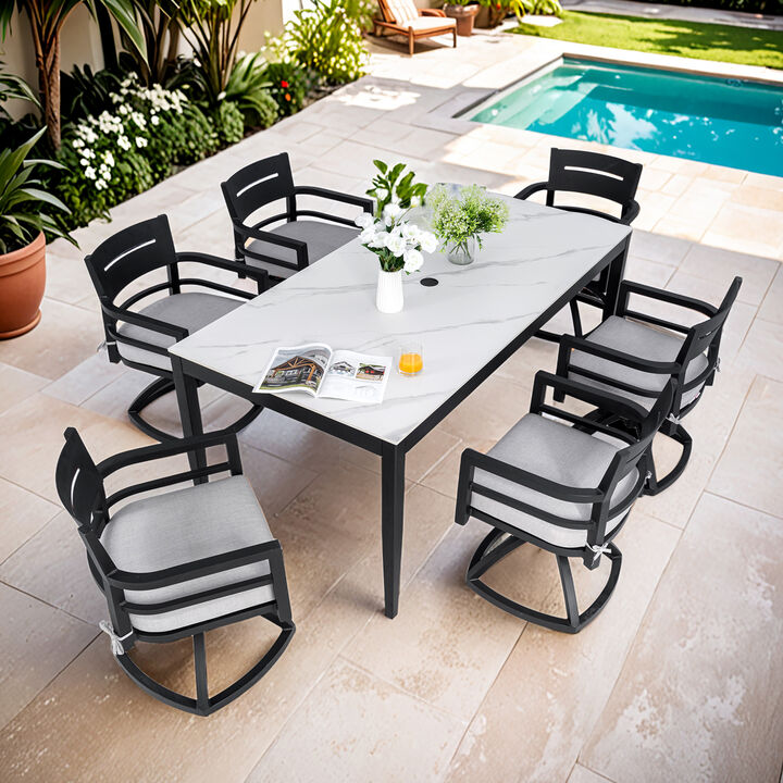 MONDAWE 2-Piece Outdoor Modern Loveseat Sofa Conversation/Chat Set with Fabric Cushions and Oval Coffee Table