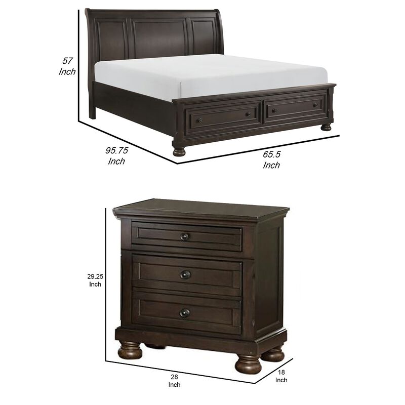 Queen Size Bedroom Set, Brown Finish, Storage Bed with Drawers, 2-Piece Set with Bed and Nightstand image number 7