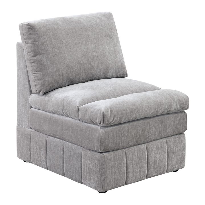 Luna 35 Inch Modular Armless Chair, Three Layer Plush Cushioned Seat, Gray-Benzara