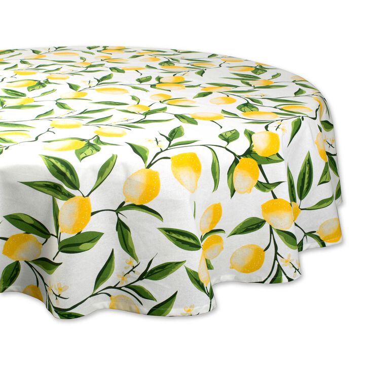 70" Daffodil Yellow and Green Lemon Bliss Printed Round Tablecloth