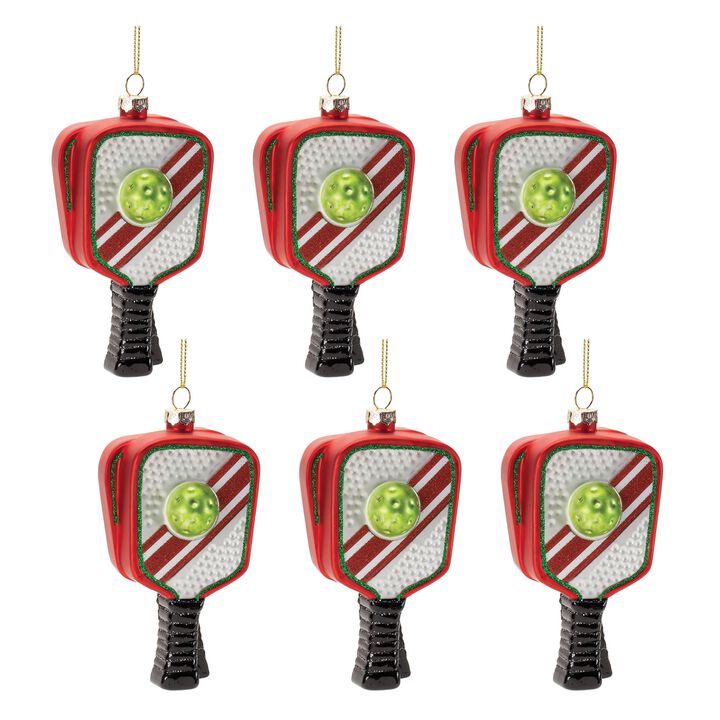 Pickleball Racket Ornament Set of 12 in Glass for Festive Tree or Shelf Display