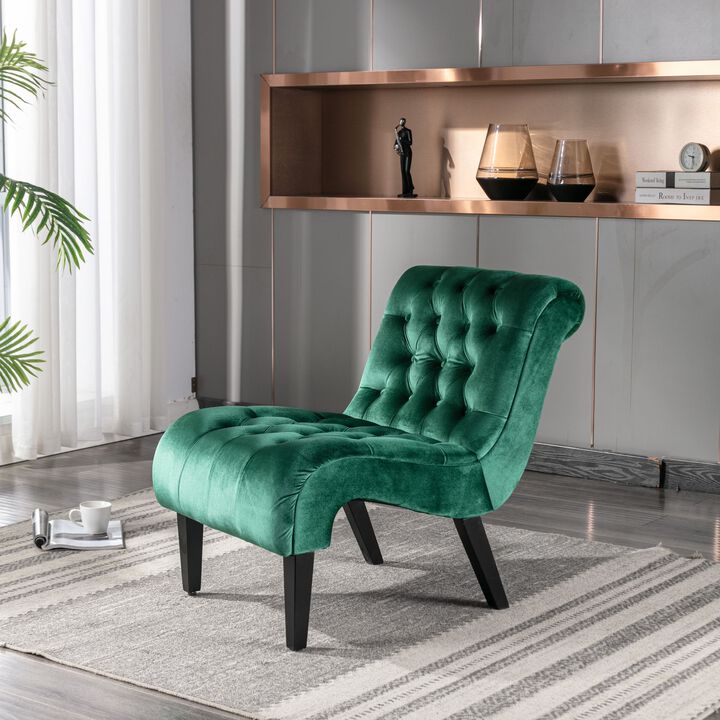 Modern Velvet Accent Chair, Armless Button Tufted Upholstered Barrel Chair with Wood Legs for Living Room, Bedroom, Office