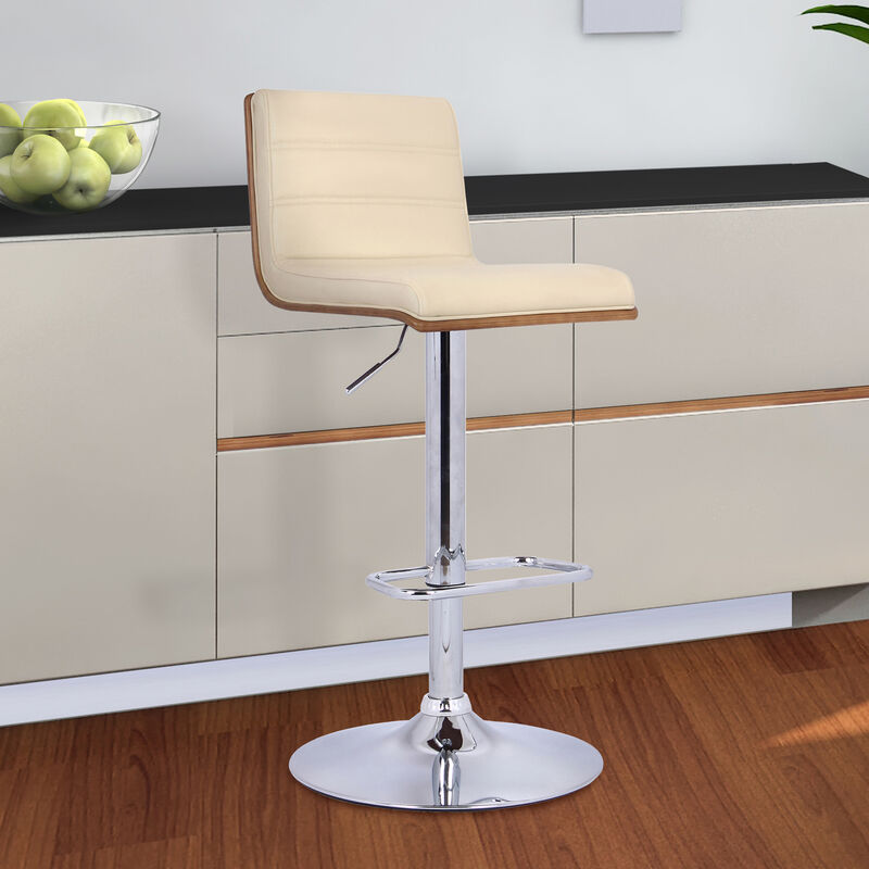 Aubrey Adjustable Height Swivel Faux Leather and Chrome Bar Stool