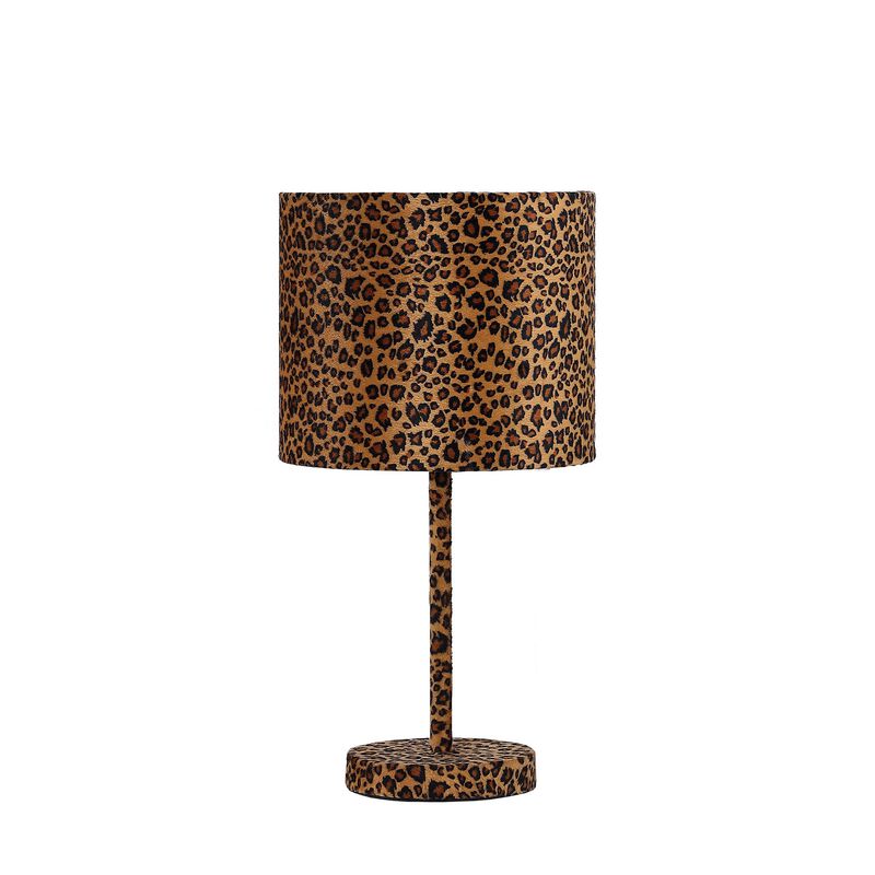 Fabric Wrapped Table Lamp with Dotted Animal Print, Brown and Black - Benzara image number 0