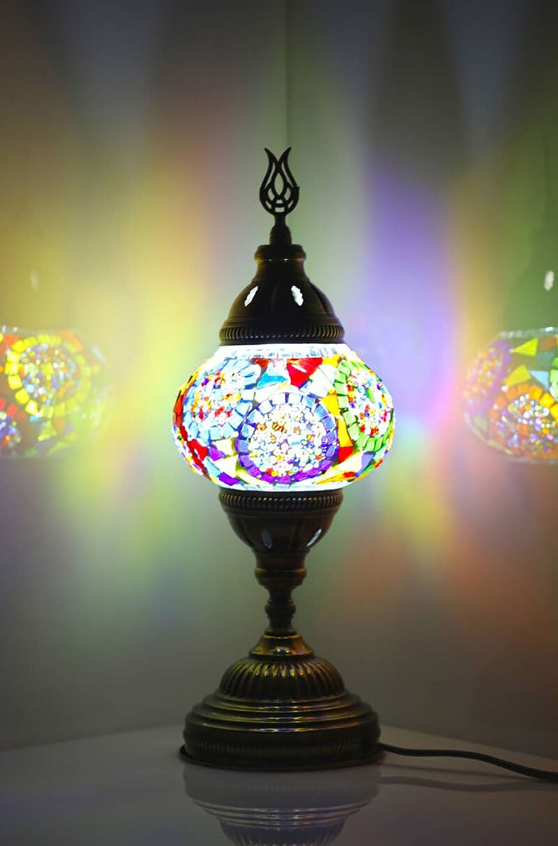 14.5 in. Handmade Multicolor Mosaic Glass Table Lamp with Brass Color Metal Base image number 1