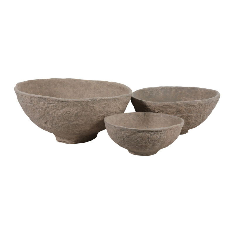 S/3 Paper Mache Bowls, Taupe image number 2