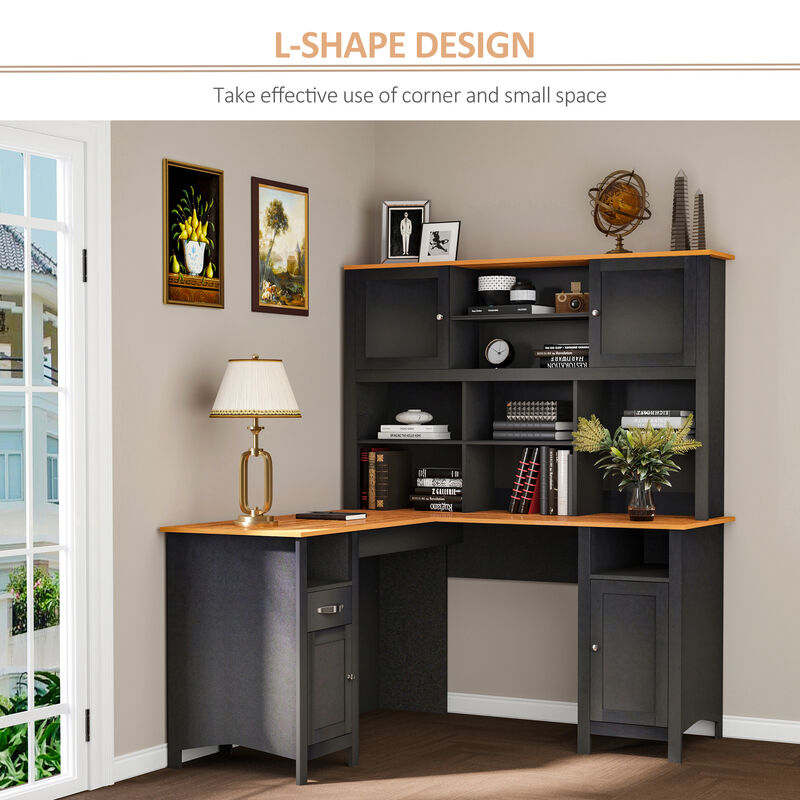 Hivvago 59" L-Shaped Desk with Hutch and Storage image number 3