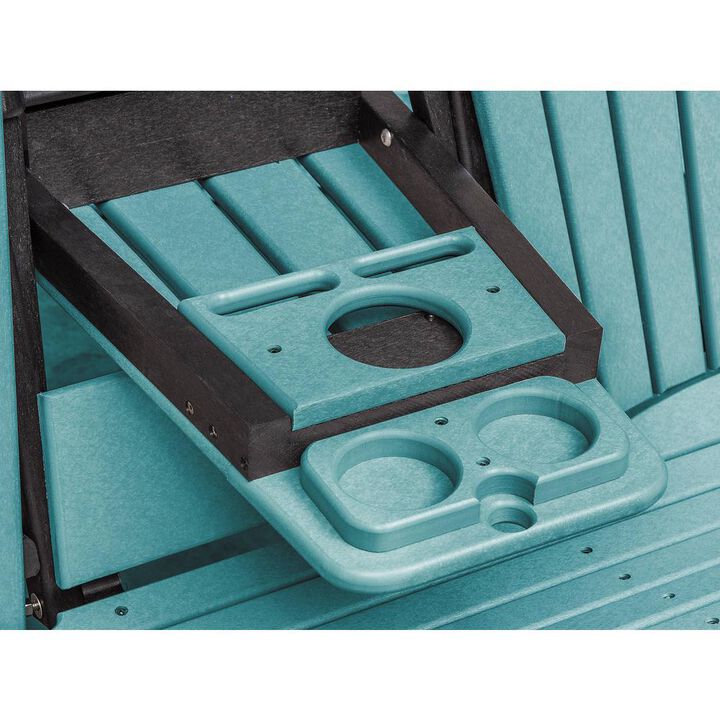 American Furniture Classics Two Seat Fan Back Glider with Drop Down Table/Cup Holder in Aruba Blue