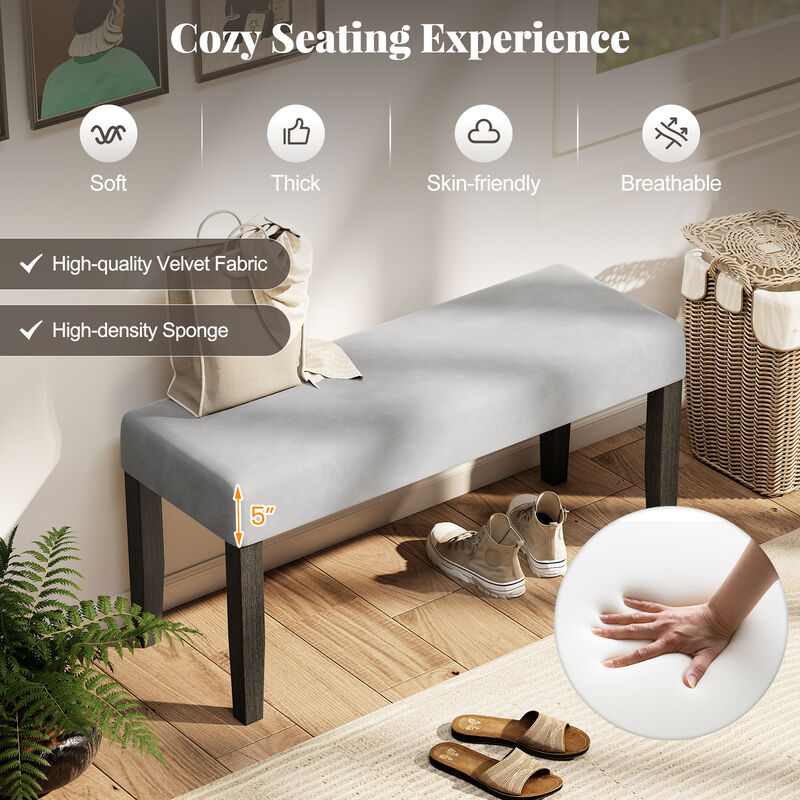 End of Bed Bench with Padded Seat and Solid Wood Legs for Bedroom Seating