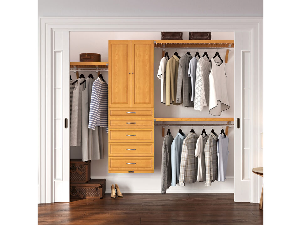 Solid Wood Walk-In Closet Organizer with 5 Drawers and Solid Wood Doors