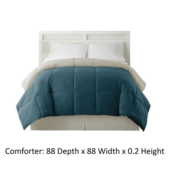 Genoa Queen Size Box Quilted Reversible Comforter The Urban Port, Blue and Gray-Benzara