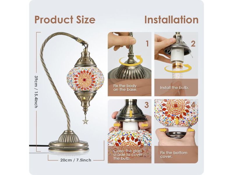 Turkish Moroccan Mosaic Table Lamp with Bronze Base and LED image number 2