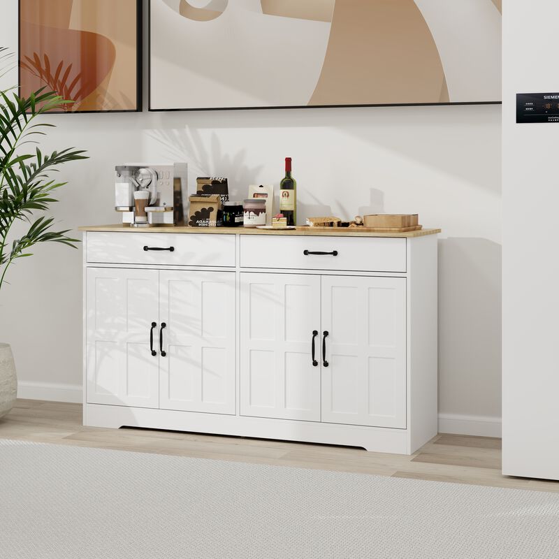 White Wood 55.91 in. Sideboard with Shaker Style Design Doors