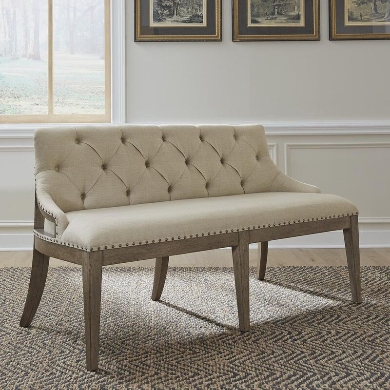 Liberty Furniture Americana Farmhouse Upholstered Shelter Dining Bench in Dusty Taupe image number 4