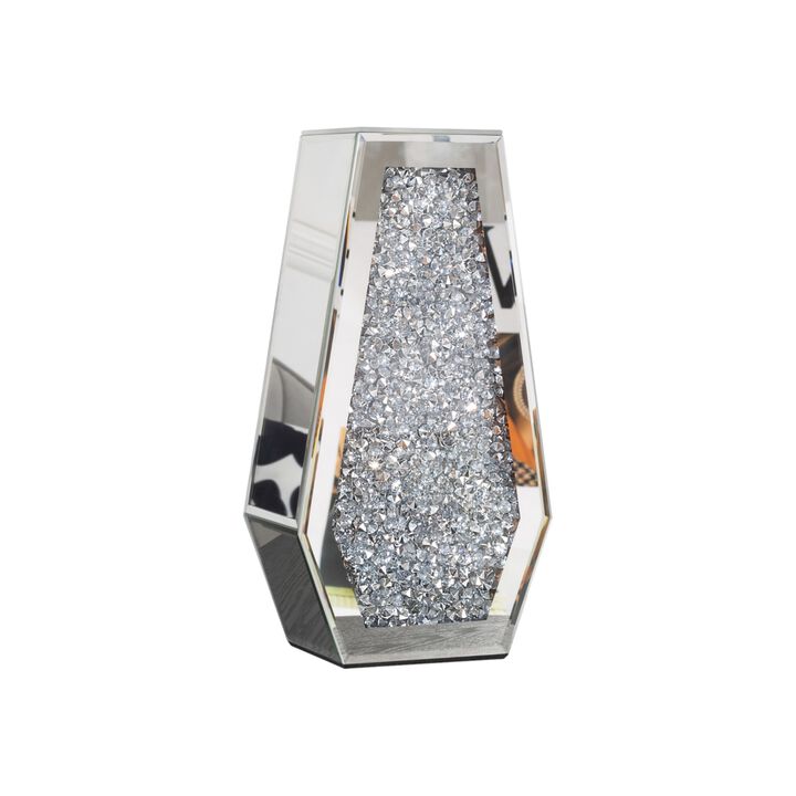 HomeRoots 12" Silver Faux Crystal And Mirrored Glass Table Vase
