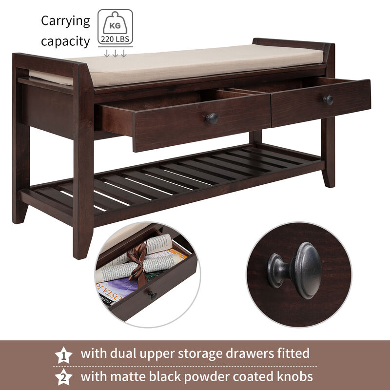 Streamdale Multipurpose Entryway Bench with Seat and Drawers (Espresso) image number 7