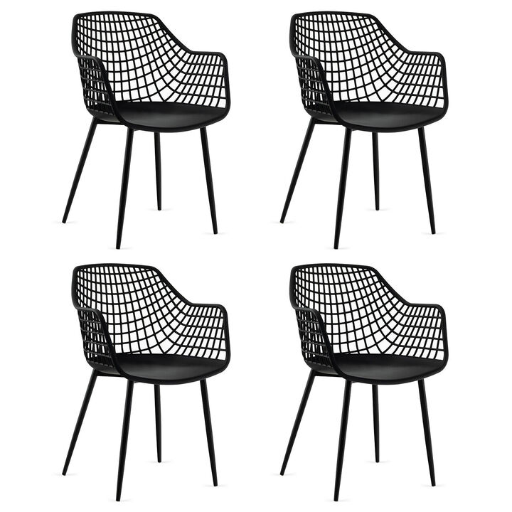 Set of 4 Heavy Duty Modern Dining Chair with Airy Hollow Backrest