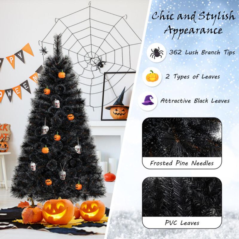Hivvago Black Artificial Halloween Christmas Tree with PVC Branch Tips and Cool White LED Lights