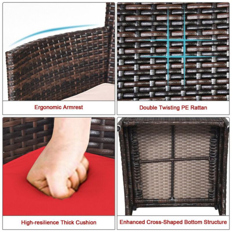 Hivvago 3 Pieces Ergonomic Wicker Patio Conversation Set