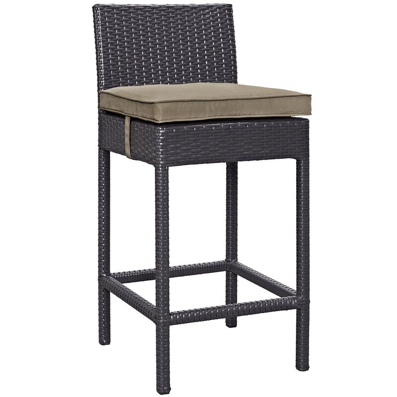 Modway Convene Wicker Rattan Outdoor Patio Bar Stools With Cushions in Espresso Mocha - Set of 4