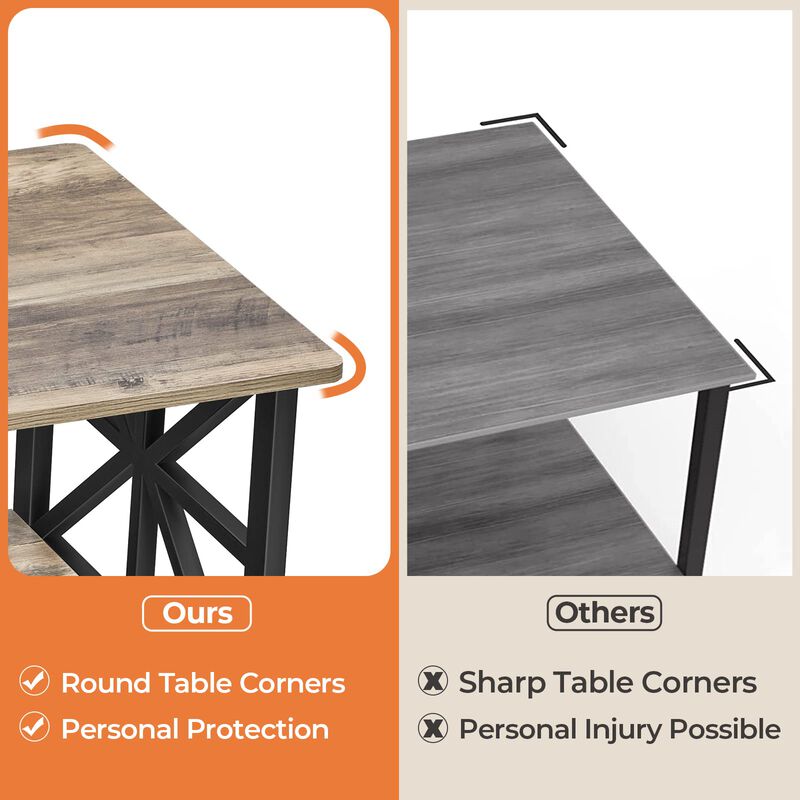 GreenForest Coffee Table for Living Room with Round Corners Farmhouse Style Center Table with Storage Shelf 39 Inch Space Saving