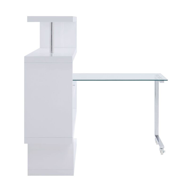 Raceloma Writing Desk w/Shelf, Clear Glass, White & Chrome Finish 93179 image number 3