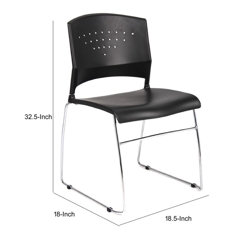 Anu Stack Chair Set of 2, Sculpted Black Polypropylene, Chrome Sled Base image number 7