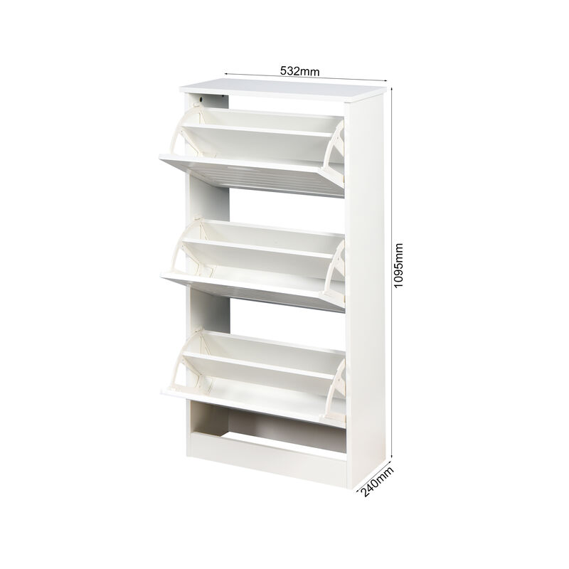Hivvago 3 Tiers Wooden Entryway Storage Shoe Cabinet with 3 Flip Doors in