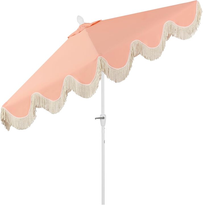 ShipItFurniture 9-Foot Cottage Fringe Patio Umbrella with Auto Tilt and UV Protection