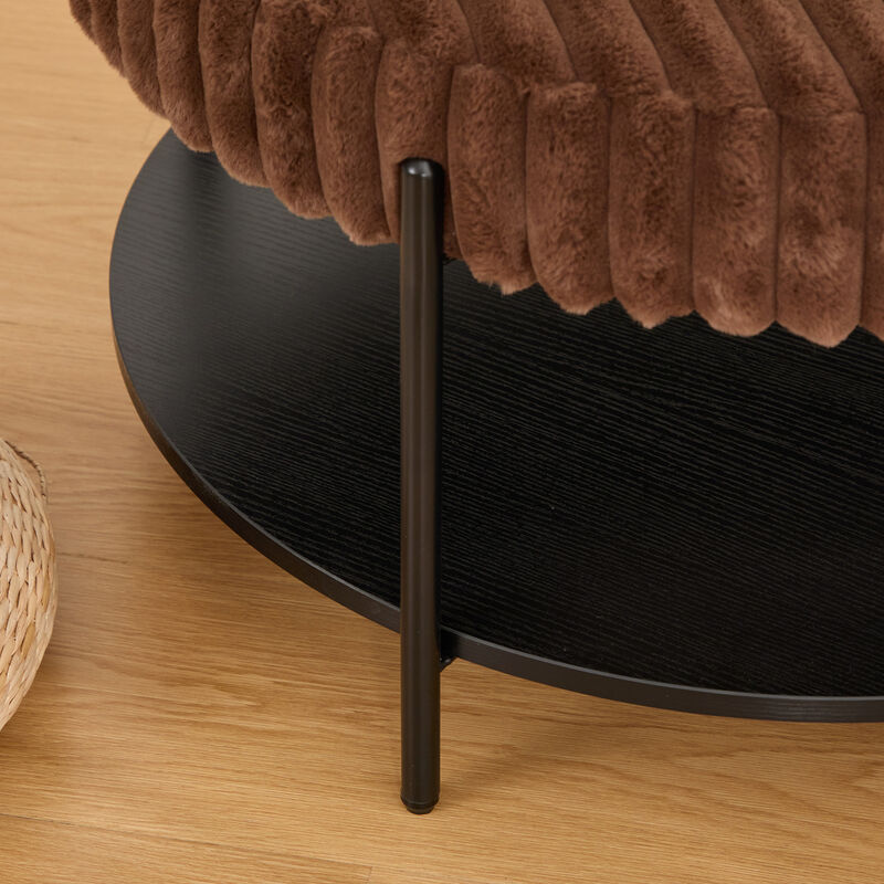 GOODSILO Versatile Upholstered Round Ottoman Coffee Table Foot Rest with Open Storage Shelf image number 9