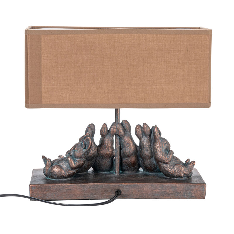 Resin Rabbit Table Lamp with Rectangle Linen Shade, Bronze Finish image number 6
