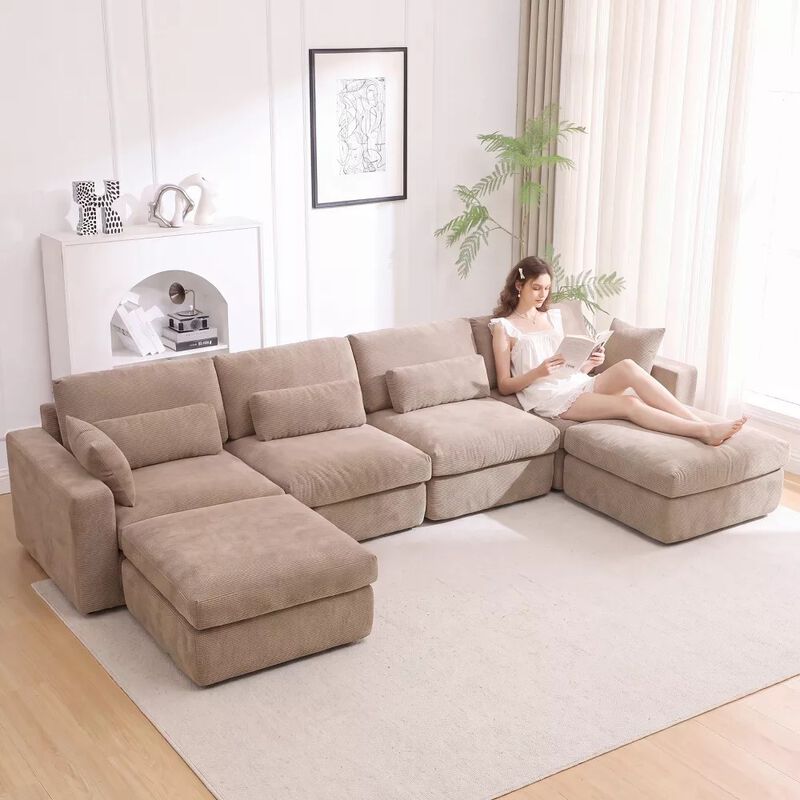 Vipbear 160" Oversized U Shaped Cloud Sectional Sofa Boneless Modular Couch with Movable Ottoman image number 5