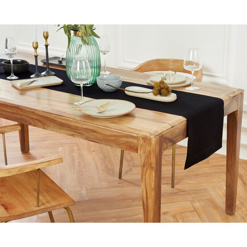 Solino Home 100% Pure Linen Table Runner - Medium Weight Hemstitch