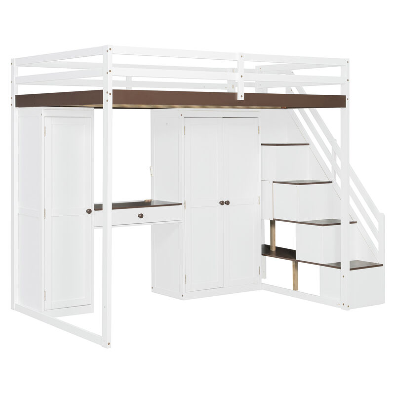 Merax Full Size Loft Bed with Staircase, Dressing Table, Wardrobe, 3-Tier Cabinet image number 0