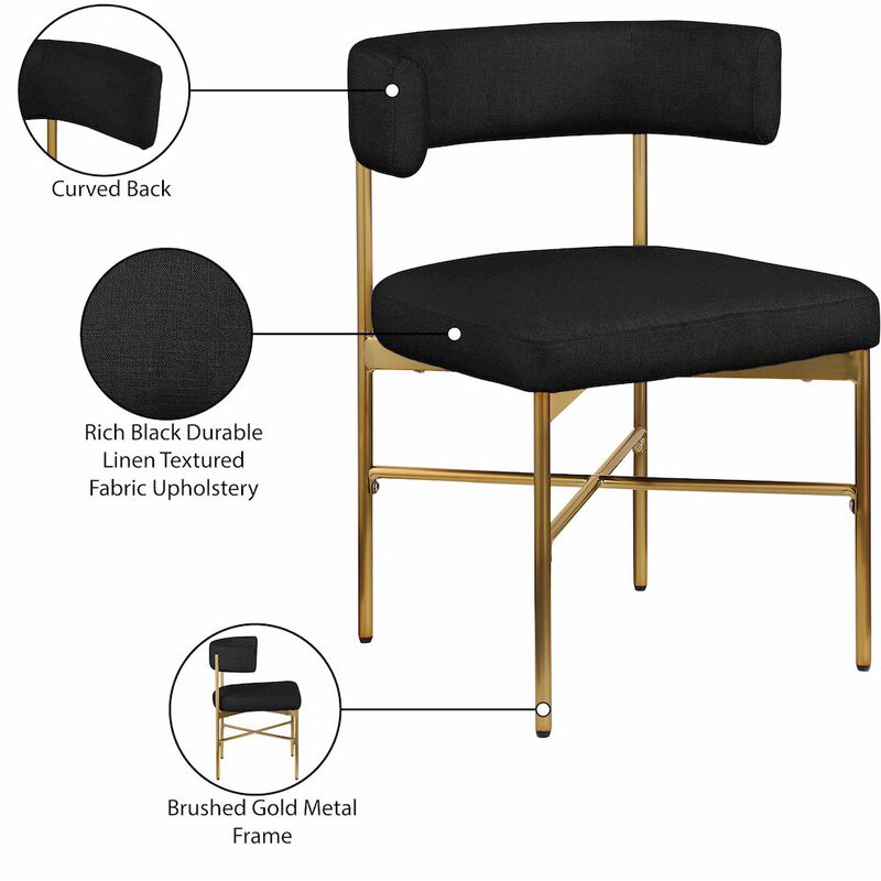 Meridian Furniture Rivage Black Durable Linen Textured Fabric Dining Chair, Set of 2