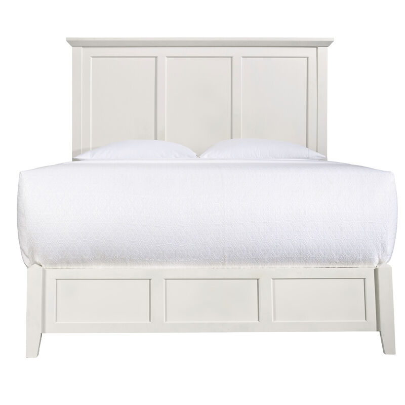 Neo Solid Mahogany Wood Panel Queen Bed, Storage, Beveled Trim Top, White