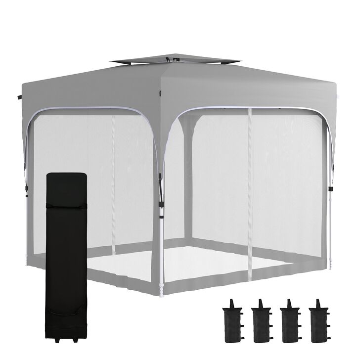 10' x 10' Pop Up Gazebo, Foldable Canopy Tent with Carrying Bag with Wheels, Mesh Sidewalls, 4 Leg Weight Bags and 3-Level Adjustable Height