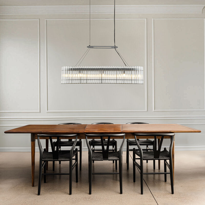 8-Light 39'' Modern Elegant Rectangle 2-Tier Glass And Matte Black Chandelier For Dining Room image number 3