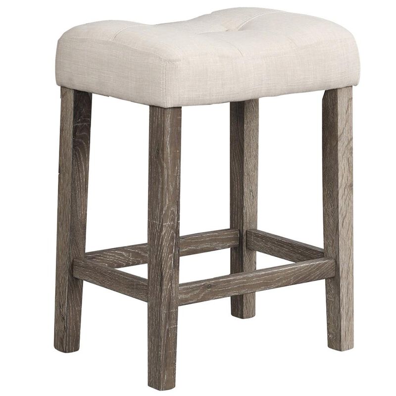 Best Master Furniture Vitaliya Antique Natural Oak Linen Counter Height Stools, Set of 2
