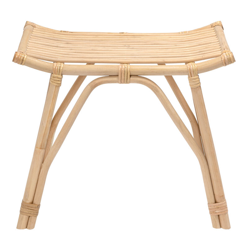 Gabriel Modern Bohemian Handcrafted Rattan/Teak Wood Curved Seat Accent Stool image number 8