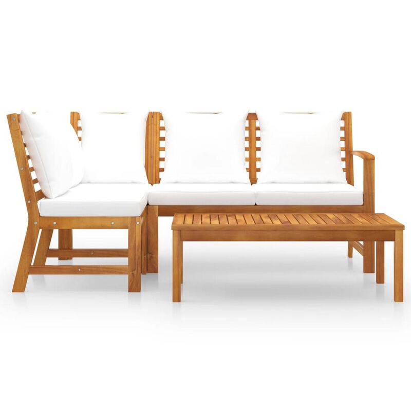 Roma 4pc Modular Outdoor Sofa and Table Set, Solid Acacia Wood, White - Benzara
