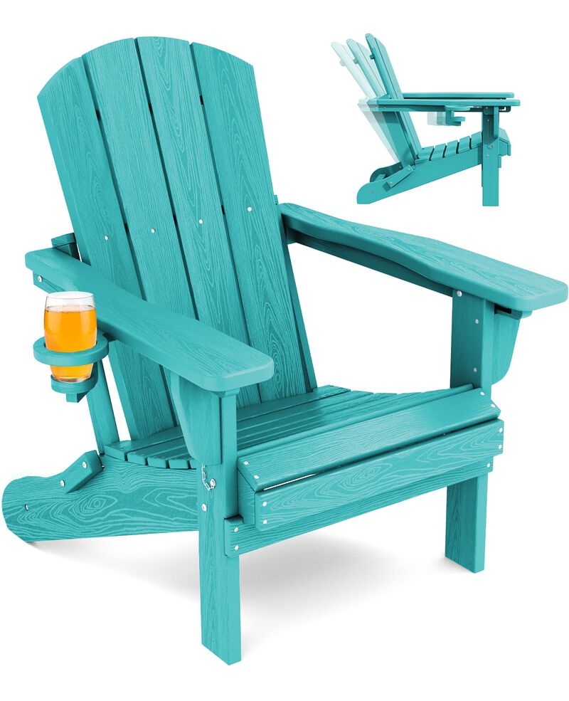 SERWALL Adjustable Folding Adirondack Chair, Reclining Adirondack Chair with Cup Holder, Aruba